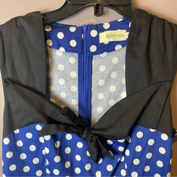Killreal Blue White Polka Dot Swing Dress - Small - Picture 4 of 13